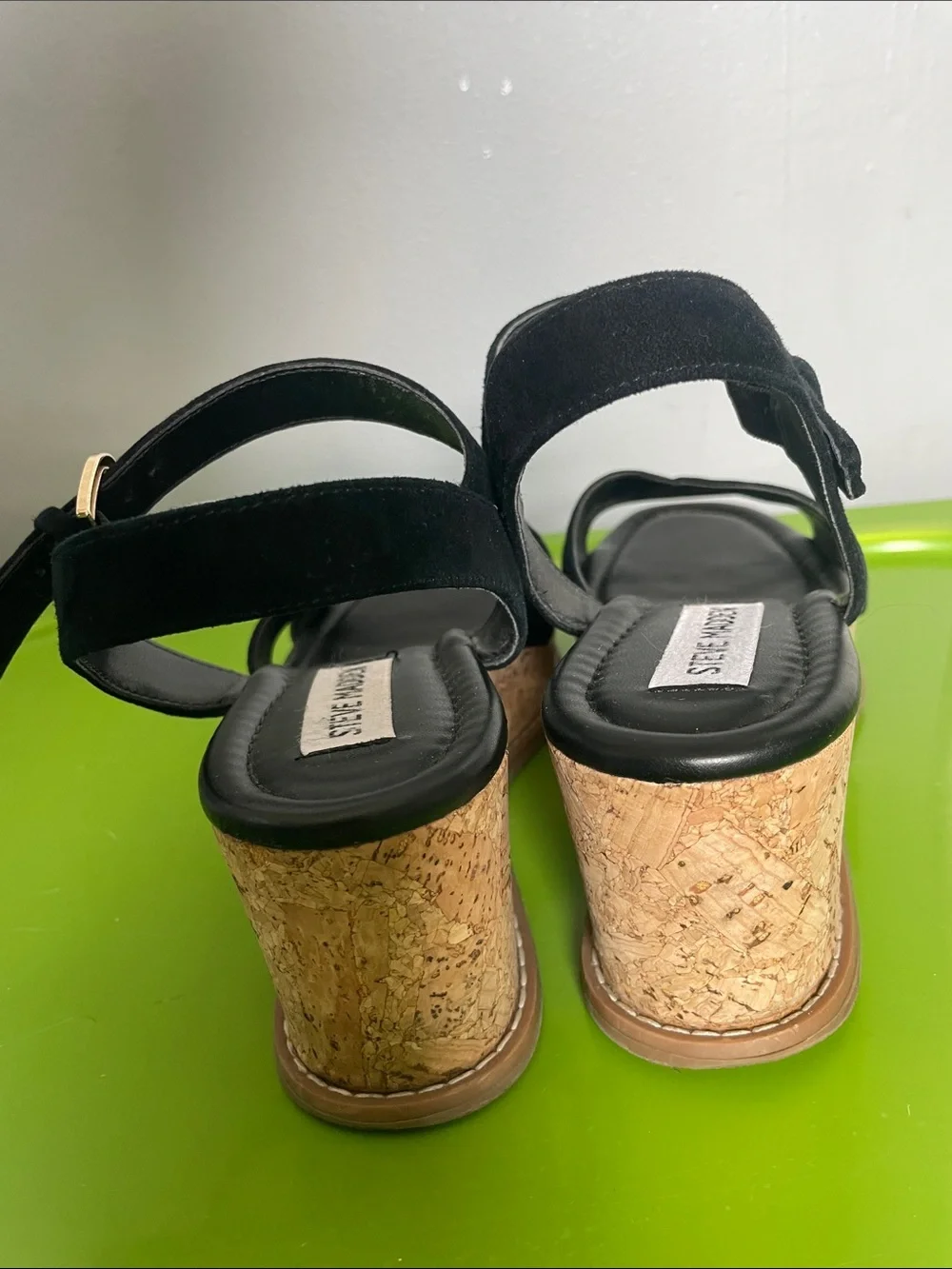Steve Madden 7.5 Robbin Suede Straps Cork Wedge Open Toe Sandals Summer Resort - Picture 6 of 8